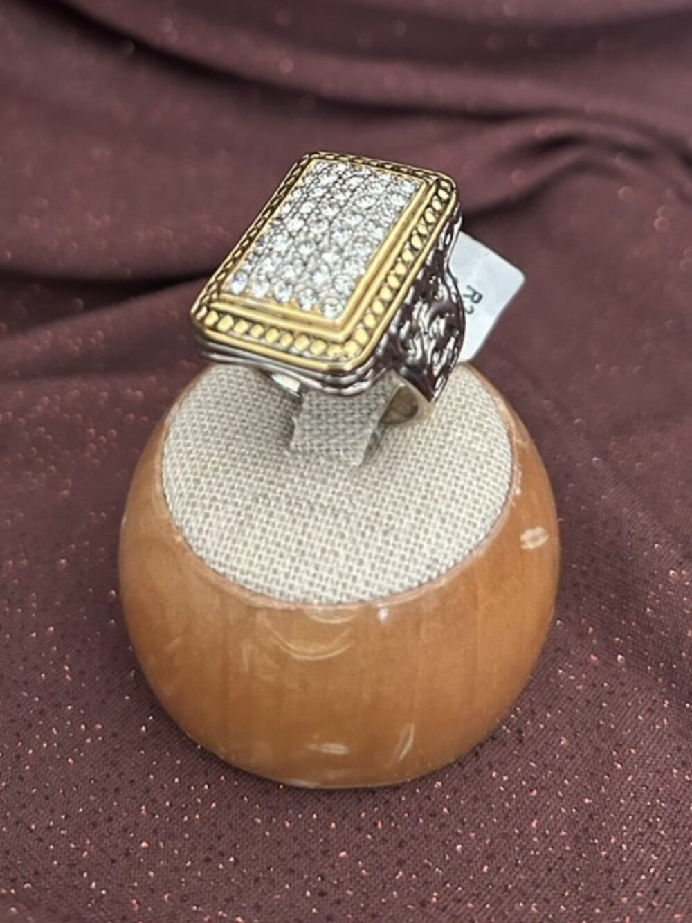 Gorgeous Two-Tone Rectangular White crystals ring.